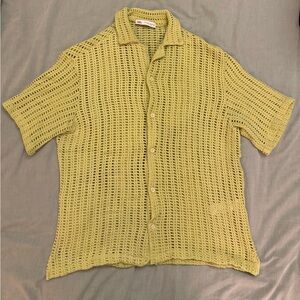 Zara Men's Yellow Knit Button Down Shirt